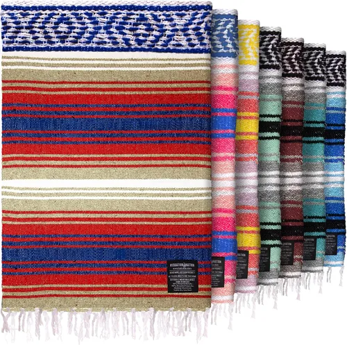 Vista 29 de Hydration Nation Auténtica manta mexicana extra grande (70 x 50 pulgadas), yoga tejida a mano, serape, falsa artesanal, playa, campamento, picnic