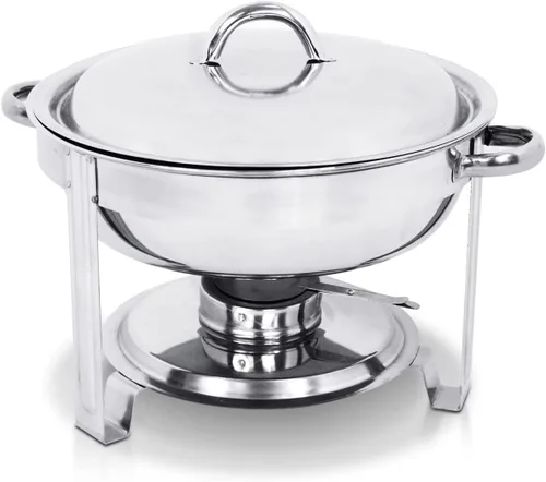 Vista 7 de Super Deal - Plato redondo de acero inoxidable de 5 cuartos de galón, para catering, cena y bufé, Plateado