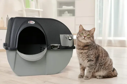 Vista 4 de Omega Paw Elite Caja de Arena de Limpieza Automática Roll 'n Clean, Negro de Medianoche, Grande (EL-RA20-1)