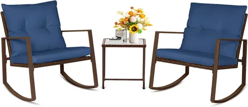 Vista 12 de SUNCROWN - Juego de 3 piezas de muebles de mimbre para exteriores, sillas para el porche, juegos de conversación con mesa de café de cristal