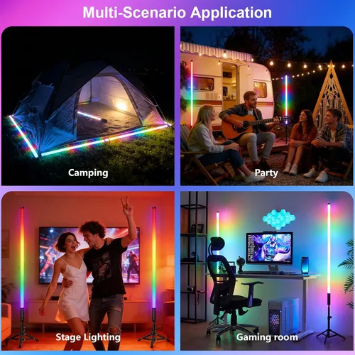 Vista 7 de Paquete de 4 tubos de luz portátiles de 4 pies de 47.2 in de mano LED RGB con trípodes, 500 efectos vívidos para video y fotografía, pintura ligera