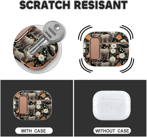 Vista 3 de Funda protectora de plástico suave compatible con Airpods Pro 2, funda de carga inalámbrica, ganado floral, vaca, accesorios para mujer