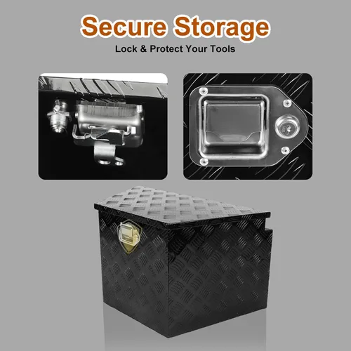 Vista 3 de Caja de herramientas de aluminio chapada en negro de 29 pulgadas, caja de herramientas impermeable con cerradura y llave para caravanas