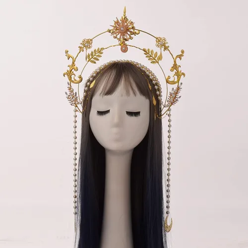 Vista 2 de BLESSUME - Diadema de diosa, corona con halo de María, disfraz de Halloween para mujer, tocado de diosa