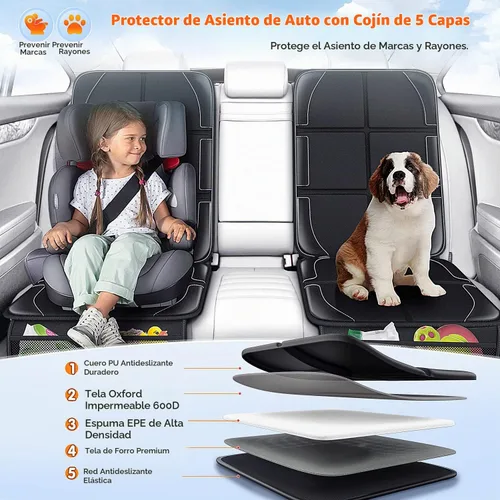 Vista 2 de Gimars Protector de asiento de automóvil, 2 unidades, cojín EPE grueso XL, impermeable, tela 600D, funda para asiento de automóvil infantil