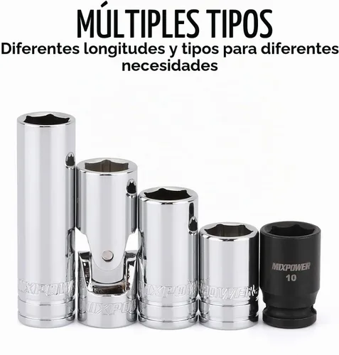 Vista 6 de MIXPOWER 5 piezas de enchufe de 1/4" de 6 puntos de tamaño único de 10 mm, juego de enchufes de 10 mm, enchufe magnético, junta universal, enchufe