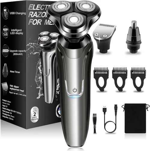 Vista 8 de Mens Electric Shaver, 4D Floating Head High-Speed Motor IPX7 Waterproof, Fast Charging Cordless Electric Razor with Pop-Up Trimmer & Replaceable