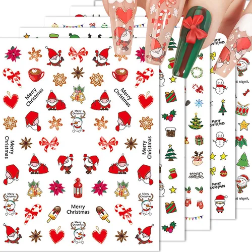 Vista 8 de Calcomanías de uñas – Navidad 3D, calcomanías autoadhesivas para uñas, patrón multicolor, 10 hojas, para arte de uñas