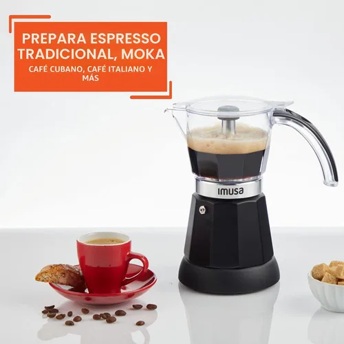 Vista 5 de Imusa - Máquina eléctrica para hacer espresso de 6 o 3 tazas, color negro, para café cubano, moka y bebidas de espresso