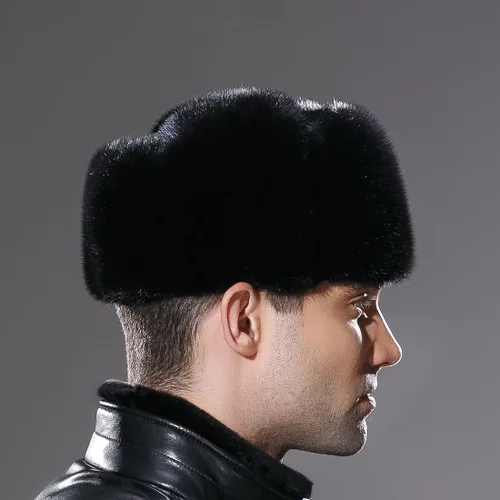 Vista 4 de URSFUR Sombrero ruso Ushanka para hombre Invierno Real Min Trapper Cap