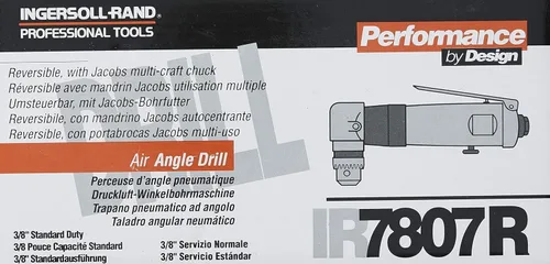 Vista 4 de Ingersoll Rand 7807R Taladro angular de aire reversible de 3/8 pulgadas, servicio estándar, 1800 RPM, mandril multimanualidades Jacobs silencioso