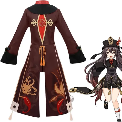 Vista 3 de MayMaxPlay Disfraz de cosplay de Hu Tao Genshin Impact para cosplay uniforme con capucha conjunto completo de Halloween