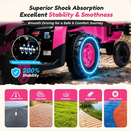 Vista 10 de Tractor de paseo 4 en 1 de 24 V con cargador frontal desmontable Rosa Blaze