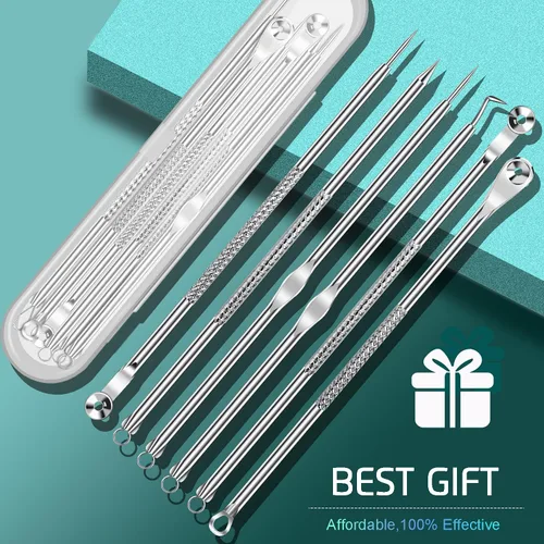 Vista 8 de 8 piezas de removedor de puntos negros para cara, kit de herramientas para reventar espinillas, extractor de espinillas de comedón, kit
