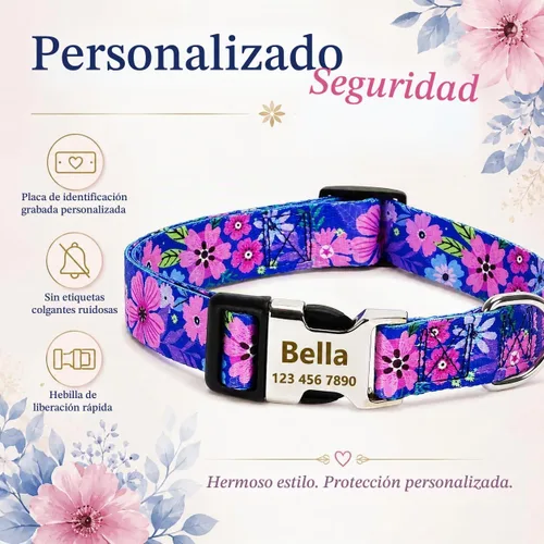 Vista 8 de Collar de perro personalizado personalizado con etiqueta de identificación grabada, nombre de perro y número de teléfono/collares de perro