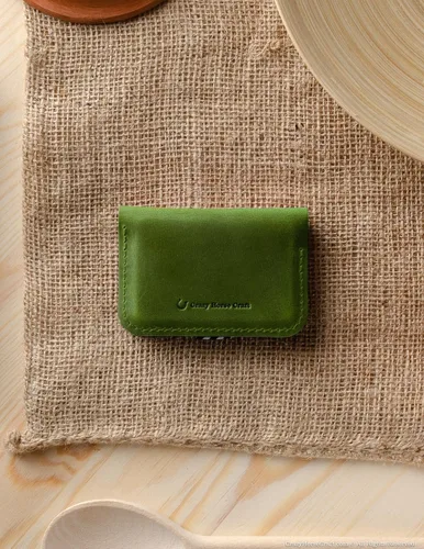 Vista 3 de Crazy Horse Craft Personalized Leather Card Holder, Business Card Case Felt Alpine Green