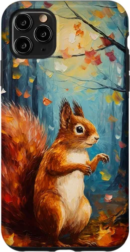 Vista 13 de Starry Night Squirrel Autumn Falling Leaves Van Gogh Style Case for iPhone 16