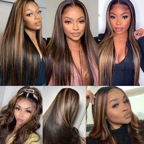Vista 8 de Extensiones de cabello humano marrón con reflejos de Haha con cierre, extensiones lisas con cierre ombre, extensiones de cabello humano con cierre