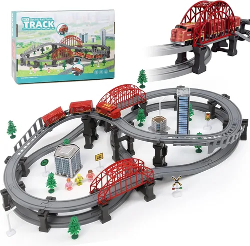 Vista 15 de Wdmiya Juegos de trenes para niños de 4 a 7 años, 104 piezas, trenes a Azul Ciudad 104 Pcs