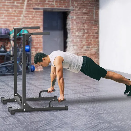Vista 8 de SELEWARE Adjustable Dip Bar Station, Home Gym Dip Stand T Base with Rubber Feet, Anti Slip Design, Push Up Handles, Adjustable Width & Height