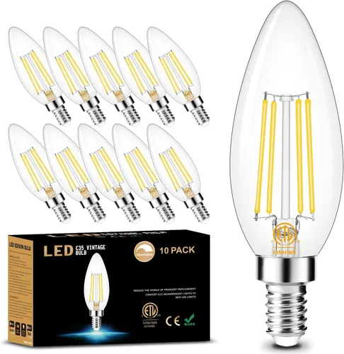 Vista 17 de Cotanic Bombilla LED regulable para candelabro de 2700 K, luz blanca cálida, base E12, equivalente a 60 W, bombilla tipo B con forma de vela