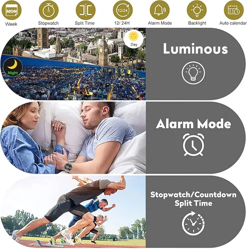 Vista 8 de MEGALITH Reloj digital impermeable de acero inoxidable con cara grande LED analógico multifuncional para deportes al aire libre, relojes de pulsera