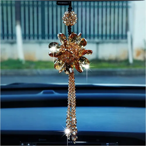 Vista 10 de Colgante de espejo retrovisor para automóvil, adorno colgante de cristal brillante, accesorios de automóvil de moda, decoración colgante de espejo