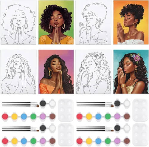 Vista 16 de VOCHIC Paquete de 4 kits de fiesta de 8 x 10 pulgadas, kit de pintura de lienzo predibujado para pintura para adultos, suministros de pintura
