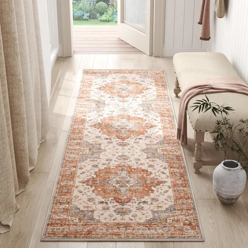 Vista 56 de jinchan Alfombra de Área 2x3 pies Alfombra Vintage de Entrada Lavable Bohemia Tapete Interior para Puerta Medallón Floral Tapete Pequeño para Puerta