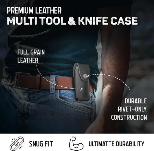 Vista 3 de American Bench Craft Funda multiherramienta de cuero y estuche para cuchillos para Gerber Diesel, MP600 y Gator plegable Funda de cuero remachada