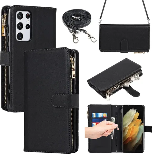 Vista 18 de iCoverCase para Samsung Galaxy S21 Funda tipo cartera con soporte para tarjetas, funda de cuero sintético con función de soporte, cierre magnético