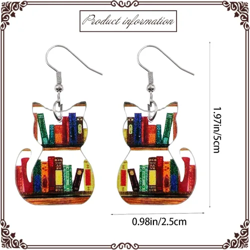 Vista 10 de Pendientes colgantes de libros para mujer, amantes de los libros, aretes acrílicos