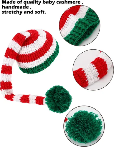 Vista 6 de 2 gorros de punto de Navidad con forma de cola larga para niños, gorro de Papá Noel para suministros de Navidad, na