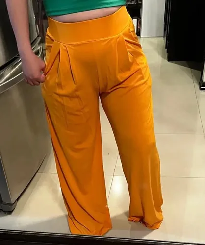 Vista 4 de LROSEY Pantalones palazzo elásticos casuales de pierna ancha con bolsillos para mujer, pantalones de vestir fluidos, pantalones de cintura alta