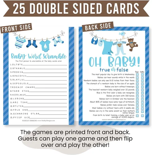 Vista 6 de Hadley Designs 25 palabras azules para baby shower, 25 juegos verdaderos o falsos, 25 juegos de animales para bebés, 25 juegos de rimas