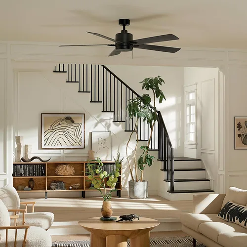 Vista 8 de Kichler Lucian II 60 - Ventilador de techo moderno para interiores con motor de CA, control de cadena de tracción y diseño contemporáneo en negro