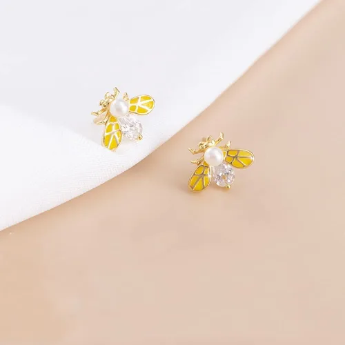 Vista 6 de Reffeer Solid 925 Sterling Silver Bumble Bee Stud Earrings for Women Teen Girls Honey Bee Stud Earrings