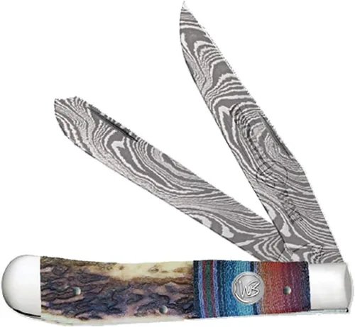 Vista 17 de WHISKEY BENT HAT CO. Navaja de bolsillo plegable tradicional Trapper de 4.125 pulgadas, longitud cerrada, cuchillas de acero inoxidable 440C (azteca)