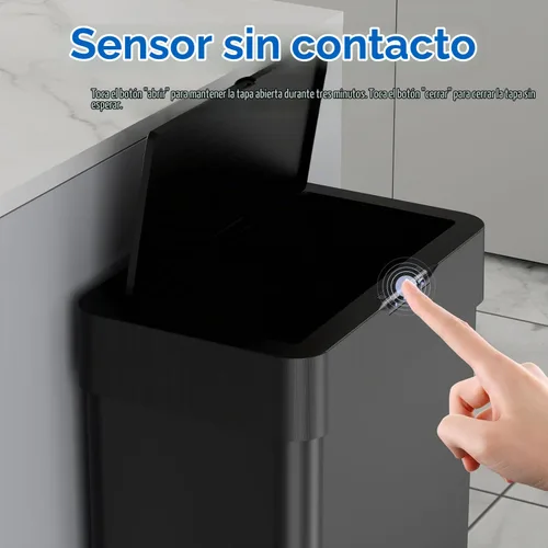 Vista 5 de Cubo de basura con sensor de movimiento, sin contacto, cubo de basura automático inteligente con tapa de cierre suave, anillo de retención de bolsa