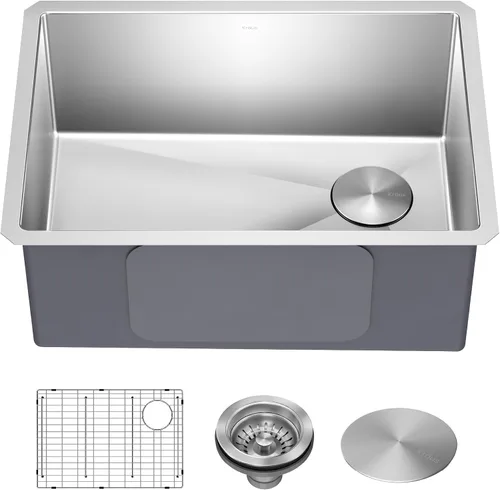 Vista 6 de Kraus Standart PRO - Fregadero de cocina de montaje inferior con tazón individual para bar de acero inoxidable, calibre 16, 10 pulgadas, KHU101-10