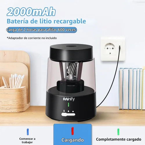 Vista 4 de Sacapuntas eléctrico, sacapuntas de lápiz, hoja resistente recargable con batería, sacapuntas para lápices de colores de 6-8 mm, parada automática