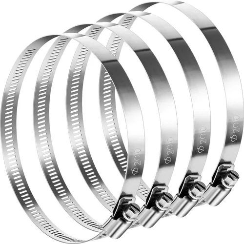 Vista 10 de Boao 4 abrazaderas ajustables de acero inoxidable 304 para conductos de 4 pulgadas, abrazadera de manguera de engranaje helicoidal para tubería
