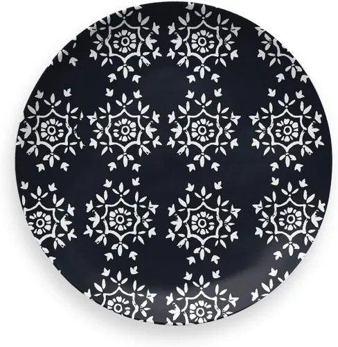 Vista 4 de TarHong Plato de ensalada surtido de medallón de bambú negro, 8.5 pulgadas, planta (material de melamina a base de plantas mayoritarias), juego de 4