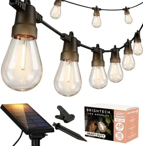 Vista 14 de Brightech Ambience - Cadena de luces híbridas para exteriores, doble enchufe y tira de luces LED impermeables con energía solar para exteriores, 27