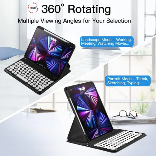 Vista 2 de Funda para iPad de 9ª/8ª/7ª generación con teclado de 10.2 pulgadas, cubierta inteligente giratoria con teclado Bluetooth magnético desmontable