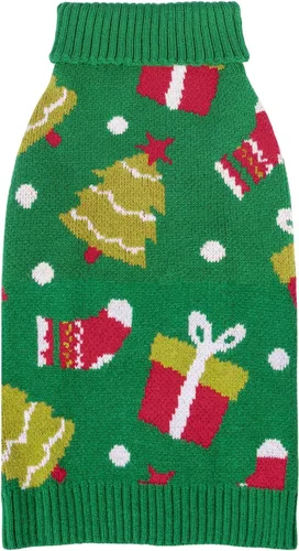 Vista 12 de CuteBone Suéter de calavera de Halloween para perros pequeños, cuello alto, ropa de invierno para mascotas, ropa de gato con agujero para arnés