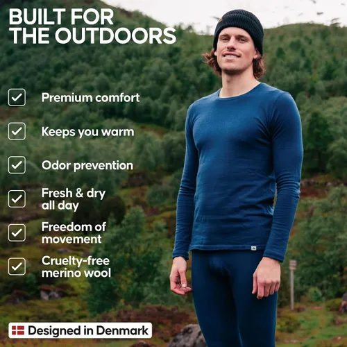 Vista 3 de Danish Endurance Merino Wool Long Sleeve Base Layer Shirt for Men, Thermal Shirt