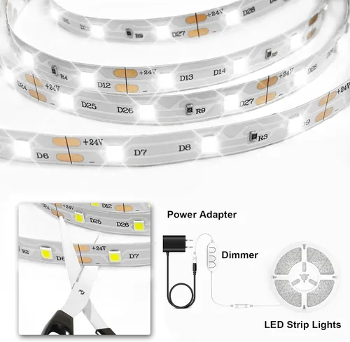 Vista 6 de VOLIVO - Tira de luces LED blancas, 16.4 pies, tira de luces LED de intensidad regulable 6500K, luz blanca brillante de día, adhesivo fuerte, tira