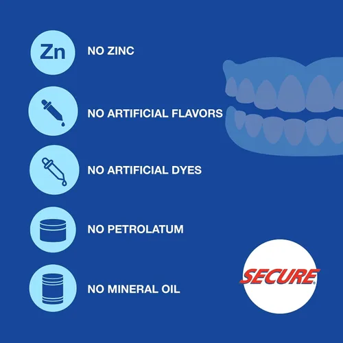 Vista 3 de Secure Adhesivo impermeable para dentaduras postizas, sin zinc, sujeción extra fuerte para superiores, inferiores o parciales, 1.4 onzas