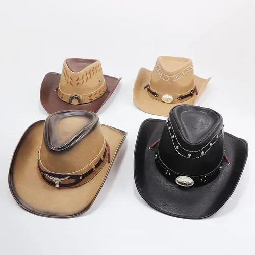 Vista 9 de Sombreros de vaquero australianos de cuero duradero, para hombre y mujer